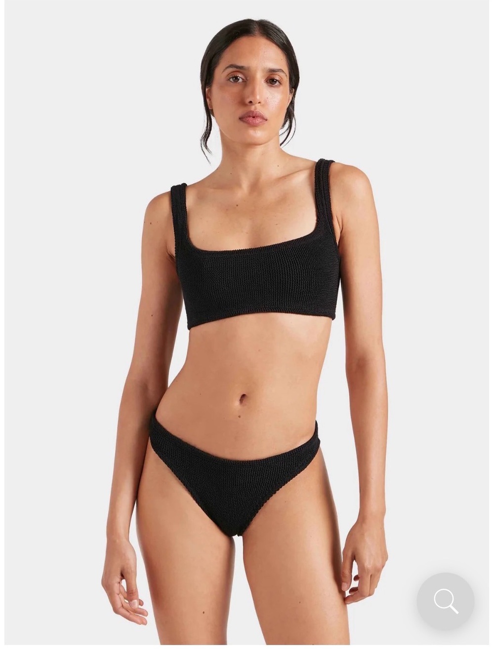 Hunza G Black Textured Square-Neck Bikini Set